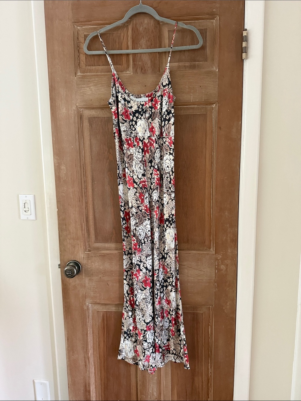 Ganni Black, White & Red Floral Slip Maxi Dress